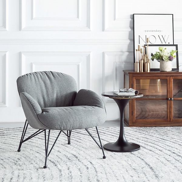 bedelaar noedels Berekening Gray Linen Accent Chair Modern Upholstered Arm Chair with Black Legs-Homary
