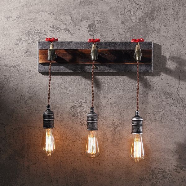 3-Light KunMai Industrial Loft Metal Water Pipe Wall Light with Exposed Edison Bulb 