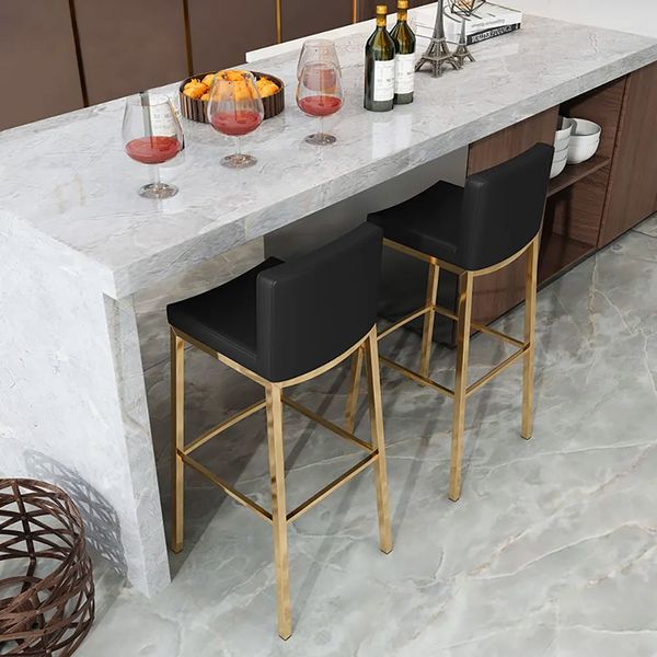 Black PU Leather Bar Stool Counter Stool Gold Legs With Footrest