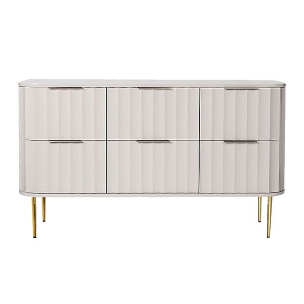 Modern 6 Drawer White Bedroom Dresser, Modern 6 Drawer White Bedroom Dresser For Storage In Gold Color