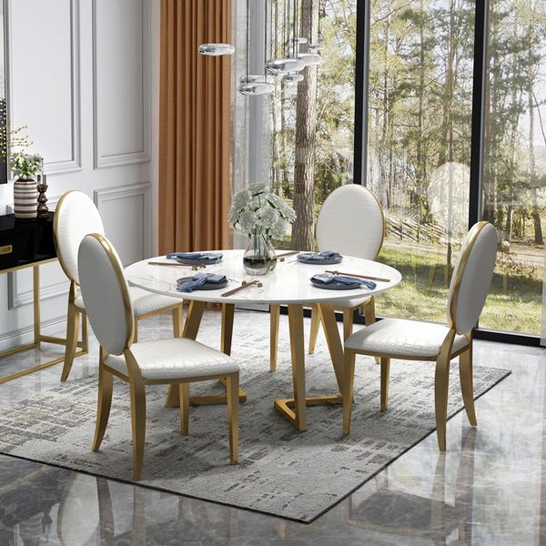51 Inch Round Dining Table Modern White, White Round Kitchen Table With Wood Top