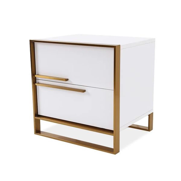 White Lacquer Finish Hanna 2 Drawer Bedside Table Cabinet Solid Wood 