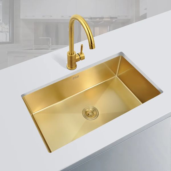 30'' Stainless Steel Kitchen Sink Rectangular Single Bowl in Gold