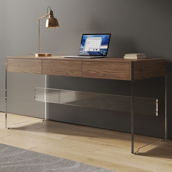 lucite and wood desk