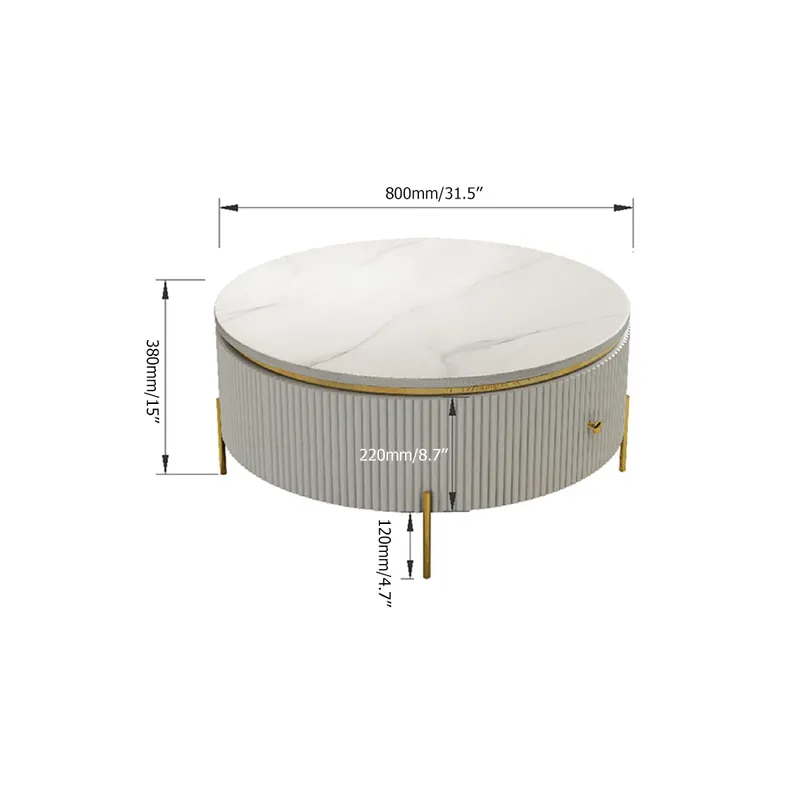 Yelly Modern Round Coffee Table with Storage Marble Accent Table Stainless Steel in Gold