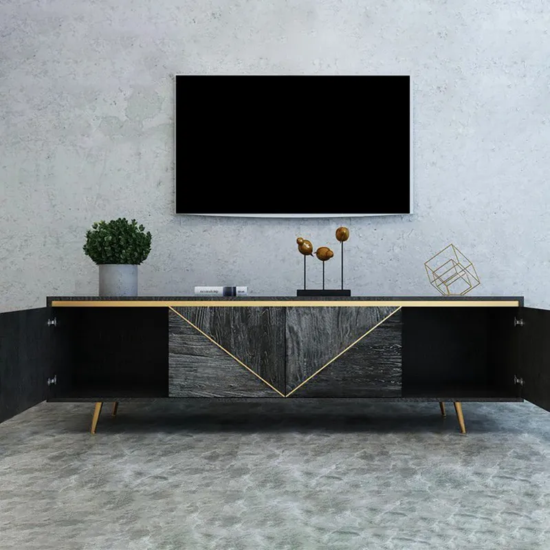 Spaint Gray and Gold Modern TV Stand with 4 Doors for TVs up to 75"