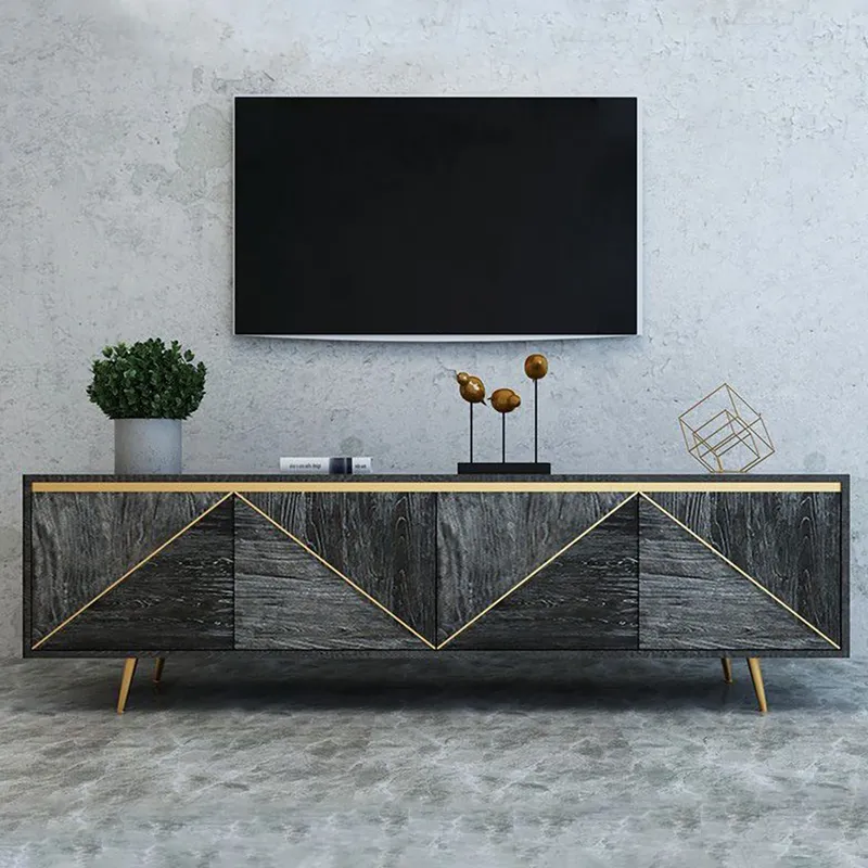 Spaint Gray and Gold Modern TV Stand with 4 Doors for TVs up to 75"