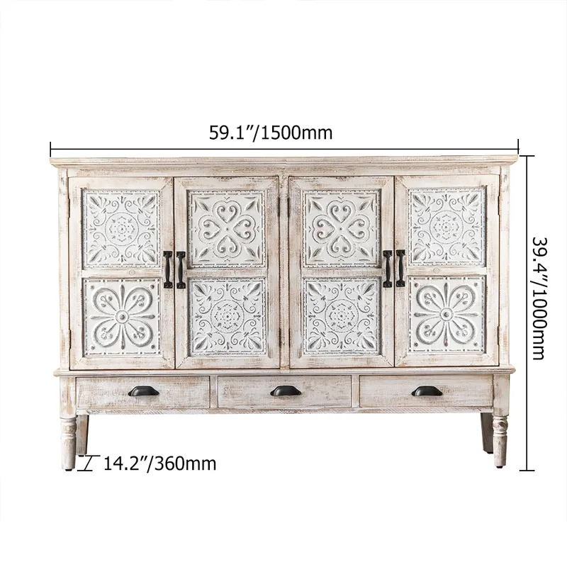 Distrate 59" French Country Distressed White Sideboard Buffet with 3 Drawers 2 Shelves