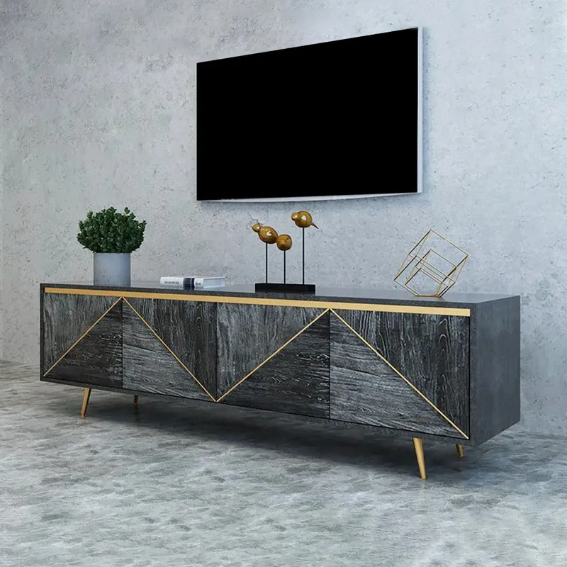 Spaint Gray and Gold Modern TV Stand with 4 Doors for TVs up to 75"