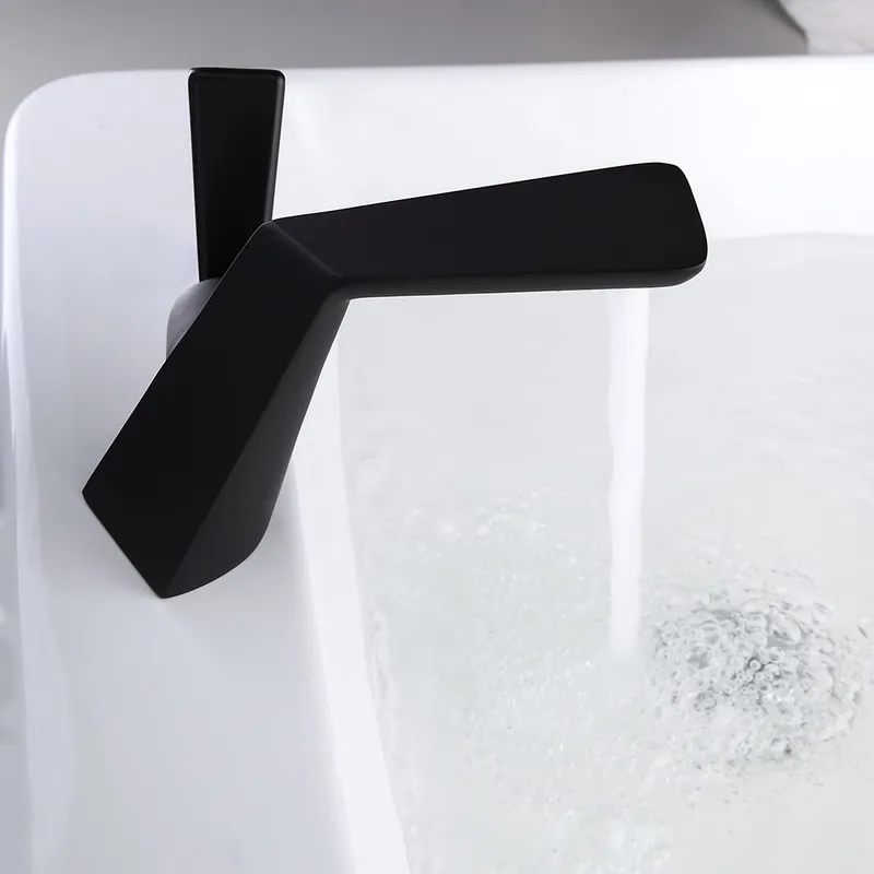 Contemporary Single Flat Handle One Hole Bathroom Sink Faucet Solid Brass in Matte Black