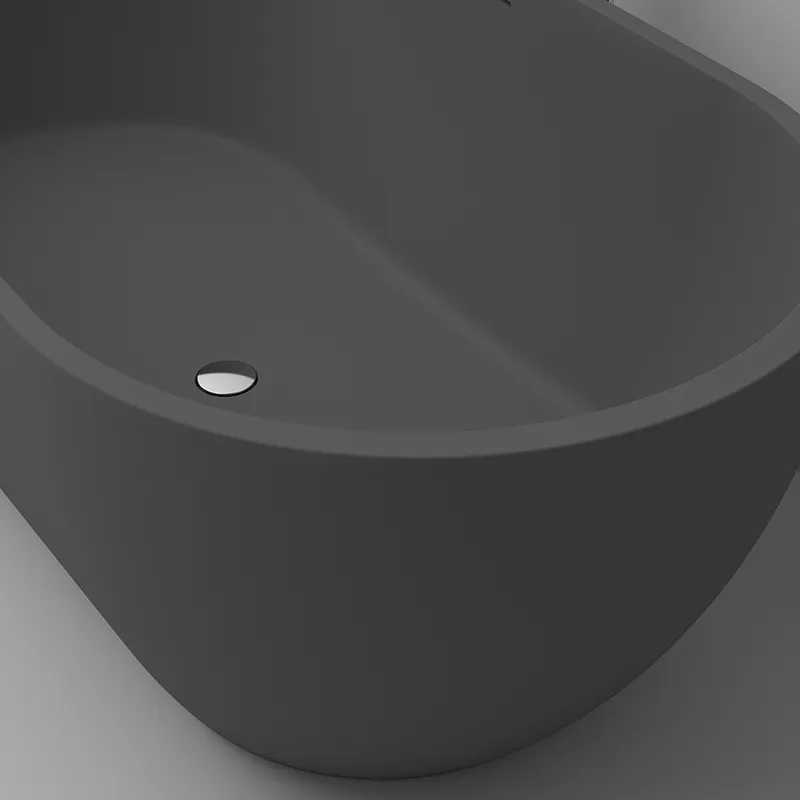 Freestanding Soaking Bathtub Stone with Center Drain & Overflow in Deep Gray