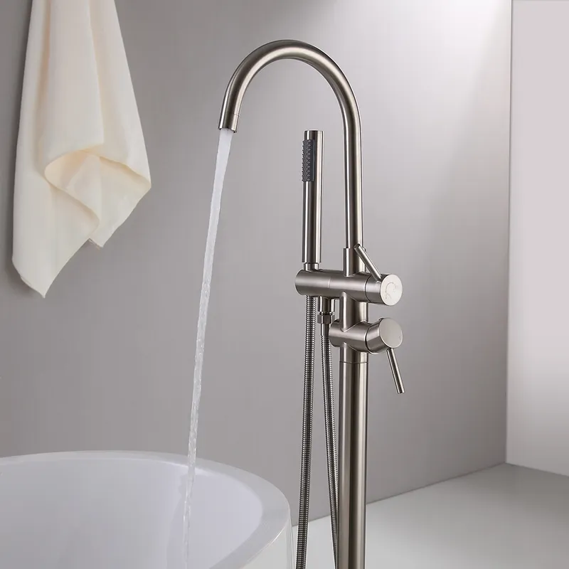 Brewst Modern Brushed Nickel Freestanding Bathtub Faucet Hand Shower Solid Brass