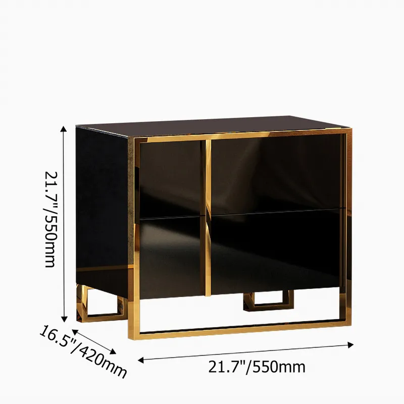 Rimh Black Lacquer Bedroom Nightstand Stainless Steel in Gold