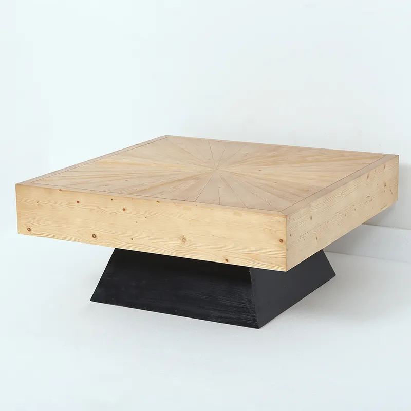 Japandi Square Coffee Table with Wooden Top Black & Natural