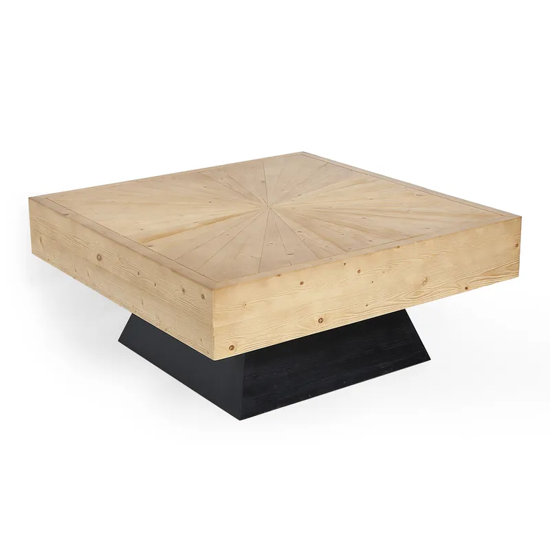 Japandi Square Coffee Table with Wooden Top Black & Natural
