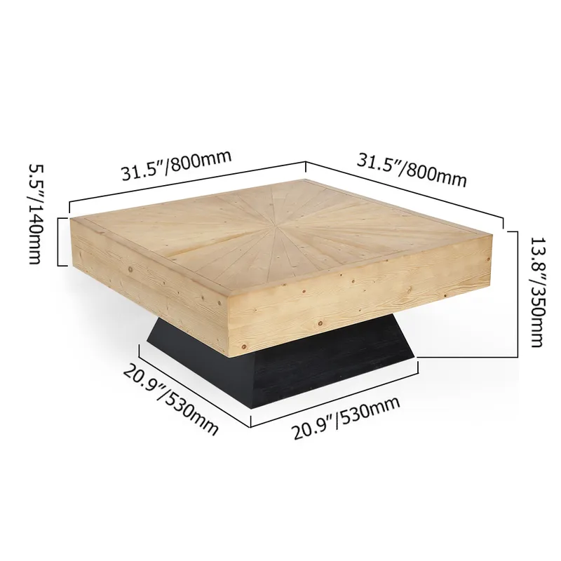 Japandi Square Coffee Table with Wooden Top Black & Natural