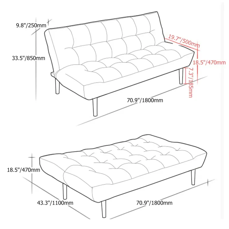 72" White Sleeper Sofa Bed Convertible Sofa Couch Velvet Upholstery
