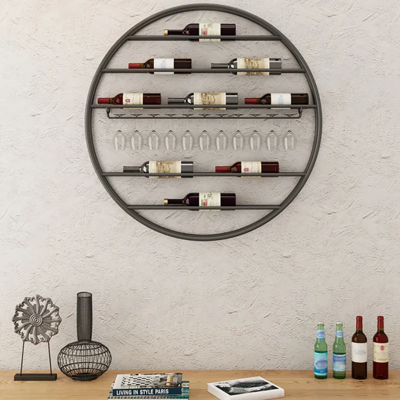 Modern Metal Black Round Wine Rack Wall Mounted Wine Rack Glass Rack