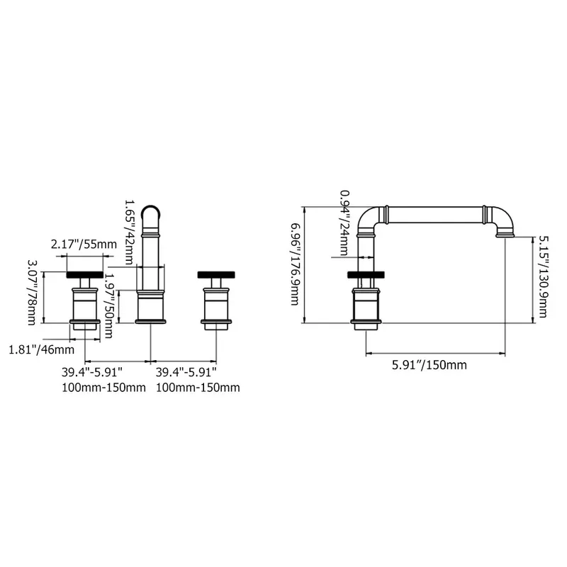 Ruth Industrial Pipe Gold Bathroom Widespread Sink Faucet