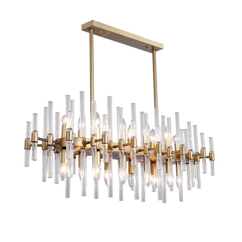 Crylick Modern Metal & Glass 20-Light Kitchen Island Pendant Light Chandelier in Brass