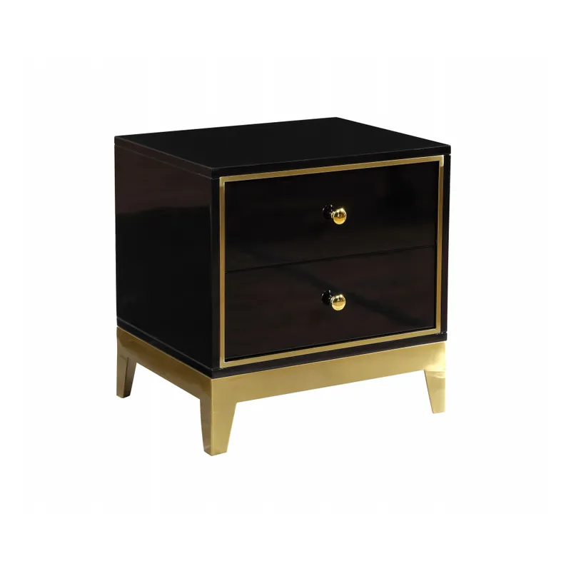 Modern Black MDF Nightstand with 2 Drawers and Stainless Steel Leg