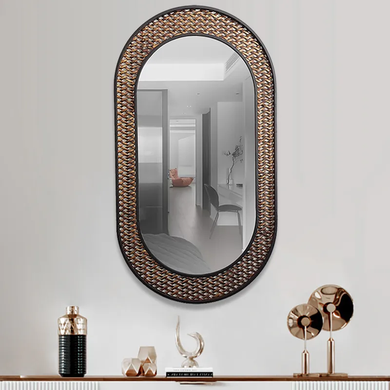 Oval Metal Wall Mirror Hollow-out Vintage Home Wall Accent