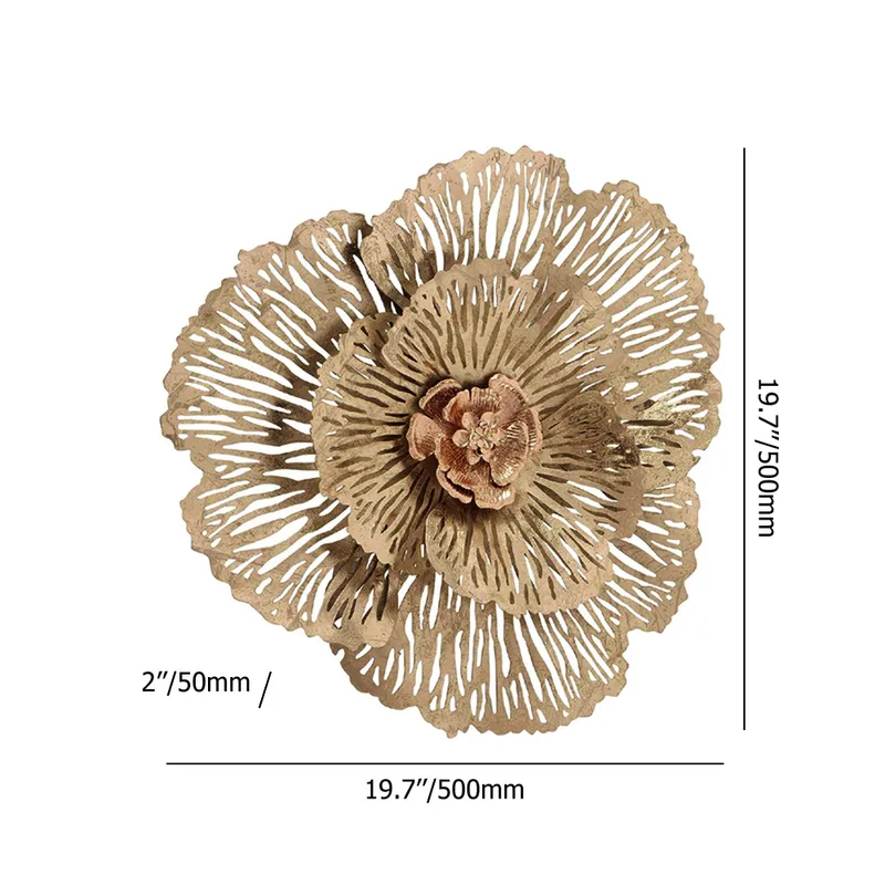 Modern Hollow-Out Peony Flower Gold Pendant Sofa Background Metal Wall Decor