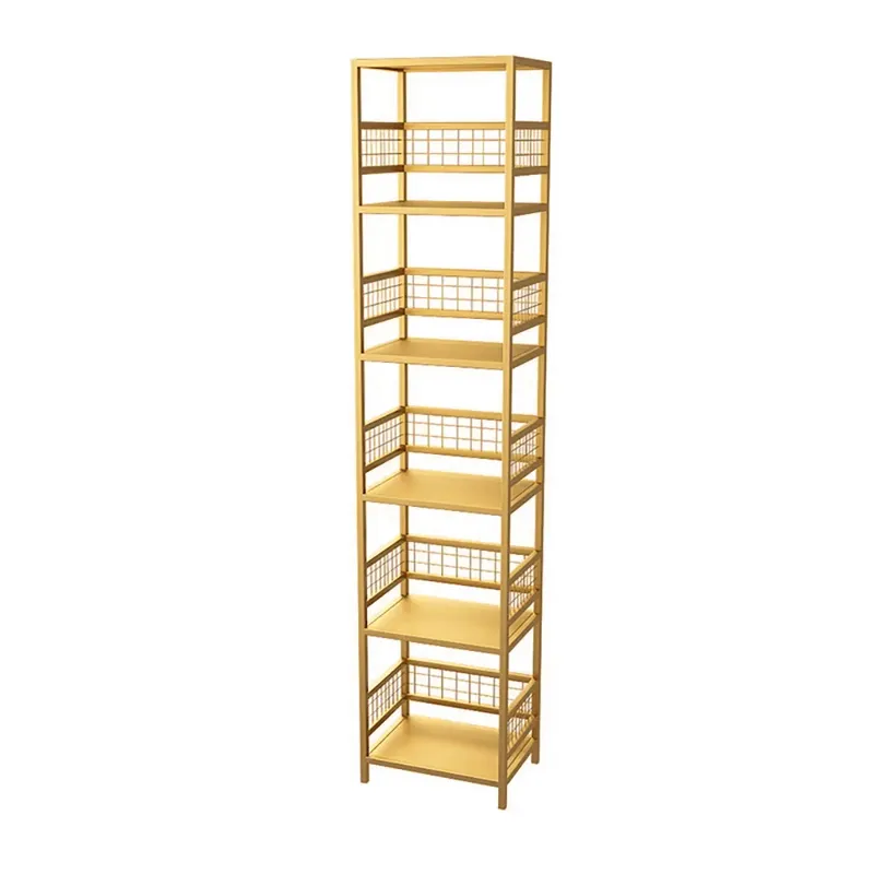 Modern 5-Tier Gold Bookshelf Metal Freestanding Narrow Bookcase