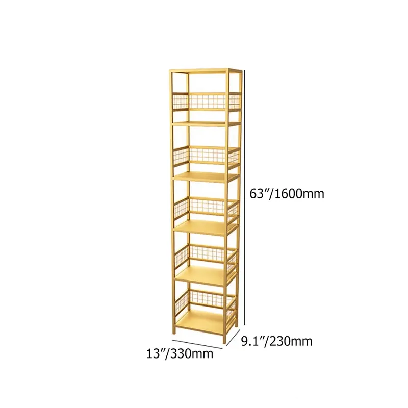 Modern 5-Tier Gold Bookshelf Metal Freestanding Narrow Bookcase