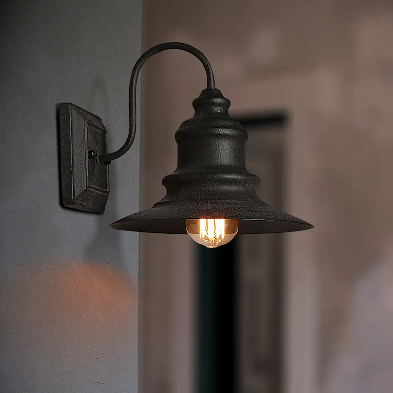 Industrial Nostalgic 1-Light Aged Metal Cone Shade Gooseneck Wall Lamp in Black