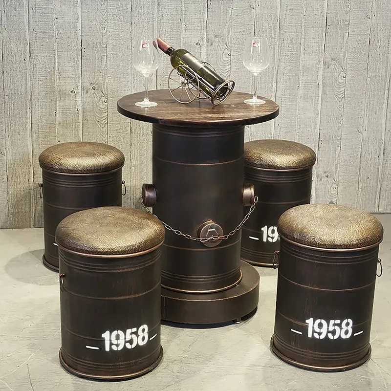 Drumbon 21.7" Industrial Distressed Bar Table with Solid Wood Round Top