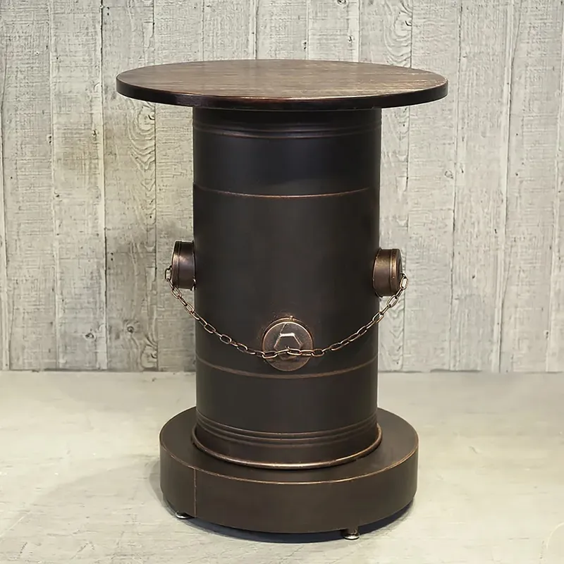 Drumbon 21.7" Industrial Distressed Bar Table with Solid Wood Round Top