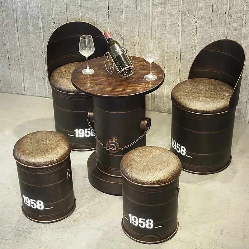 Drumbon 21.7" Industrial Distressed Bar Table with Solid Wood Round Top