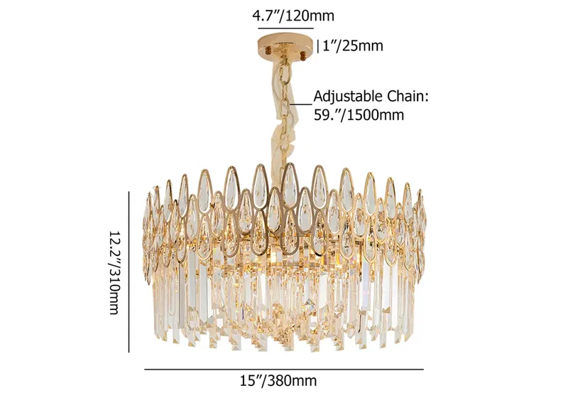 Ketose Modern Gold 6-Light Crystal Chandelier with Adjustable Chain