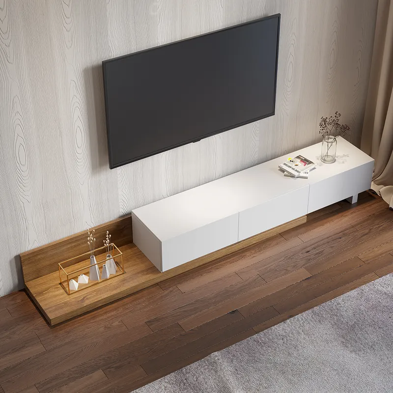 Kayla Rectangle Wood Extendable TV Stand White and Walnut Media Console with 3-Drawer