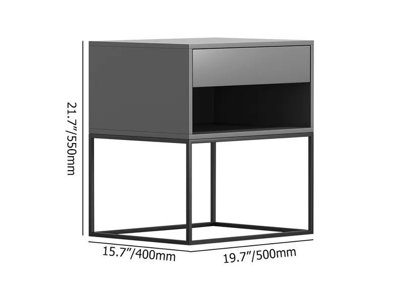 Gray Bedroom Nightstand with Drawer Bedside Table Metal Base