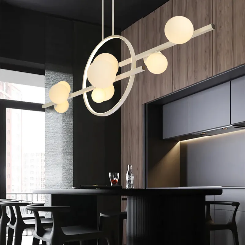 Bubi Minimalist 10-Light Glass Globe Shade White Kitchen Island Light for Dining Room