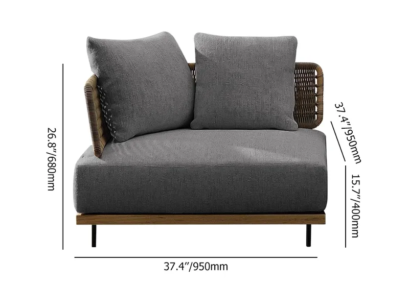 Modern Aluminum & Rattan 37.4" Wide Outdoor Sofa with Cushion in Gray & Brown