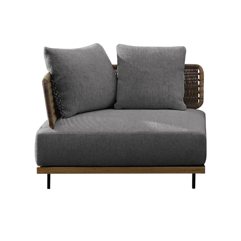 Modern Aluminum & Rattan 37.4" Wide Outdoor Sofa with Cushion in Gray & Brown