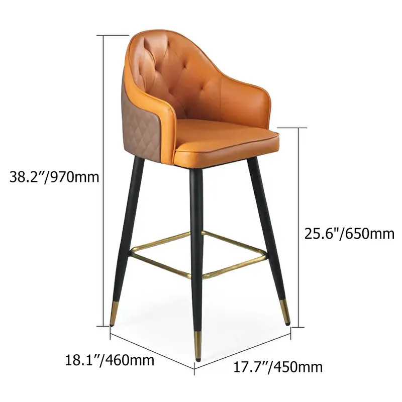 Modern PU Leather Bar Stool in Beige with Full Back & Arms