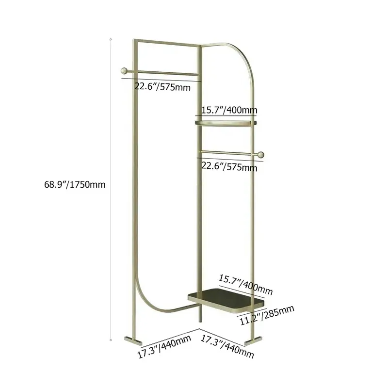 Gold Clothing Hanging Rack with Shelves Metal Double Rod Garment Rack
