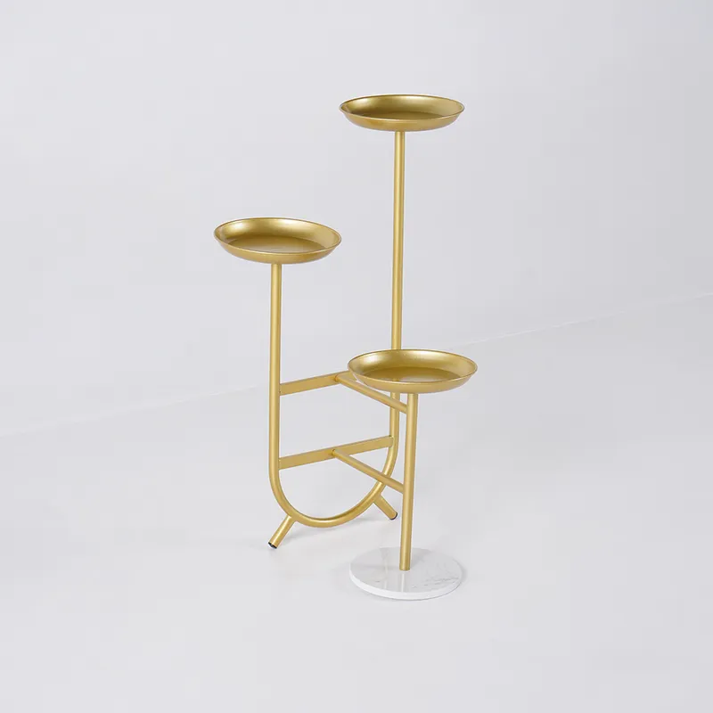 3 Tier Tall Metal Standing Plant Stand Chic Unique Shaped Planter in Gold