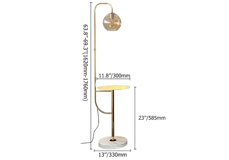 Minimalist Tray Table Floor Lamp Gold Standing Lamp with Metal Base & Glass Shade