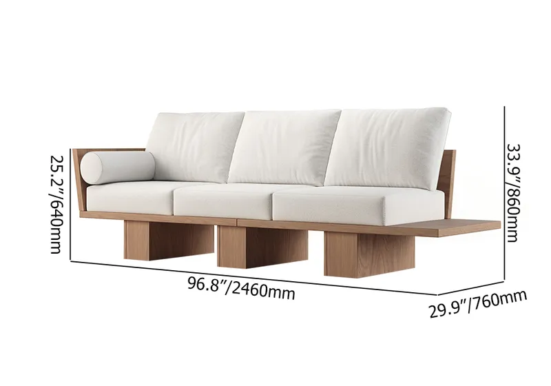 97" Walnut Japandi Solid Wood Living Room Sofa 3-Seater Cotton & Linen Upholstery