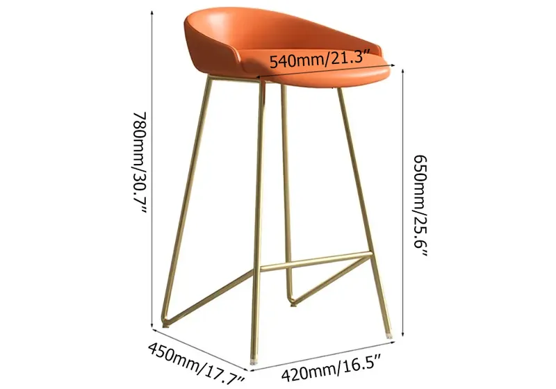 Modern Bar Stool PU Leather Upholstery Gold Finish Bar Chair with Footrest