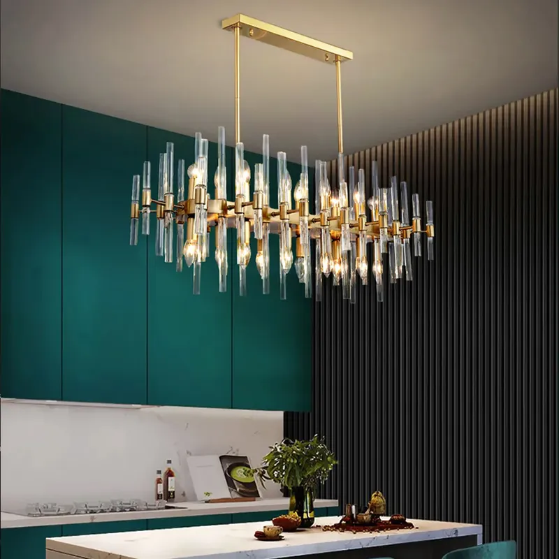 Crylick Modern Metal & Glass 20-Light Kitchen Island Pendant Light Chandelier in Brass