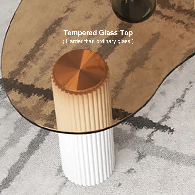 Modern Coffee Table with Tempered Glass & Solid Wood Legs