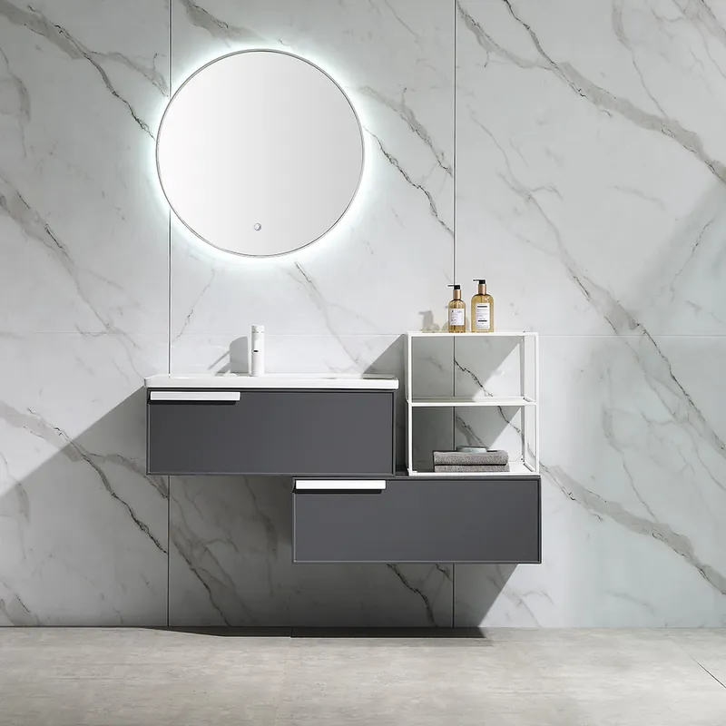 32"-60" Modern Extendable Floating Bathroom Vanity Set Wall Mounted Vanity in Gray