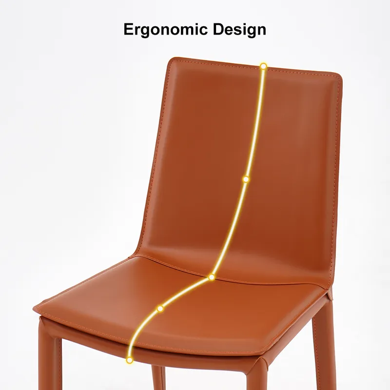 Orange Saddle Leather Upholstered High Back Dining Chair (Set of 2)
