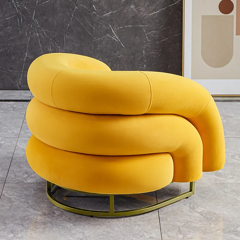Creative & Modern Yellow Solid Wood & Velvet Accent Chair with Metal Base